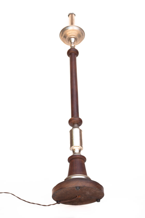 Lampe vintage pied de lampe bois et étain