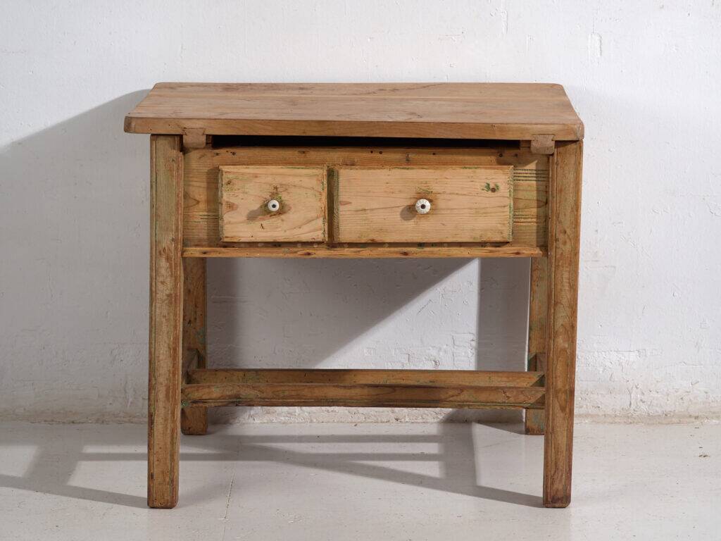 Central European pine kitchen table with two drawers – Tyrol, circa 1910