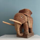 Side table, vintage rattan elephant end table