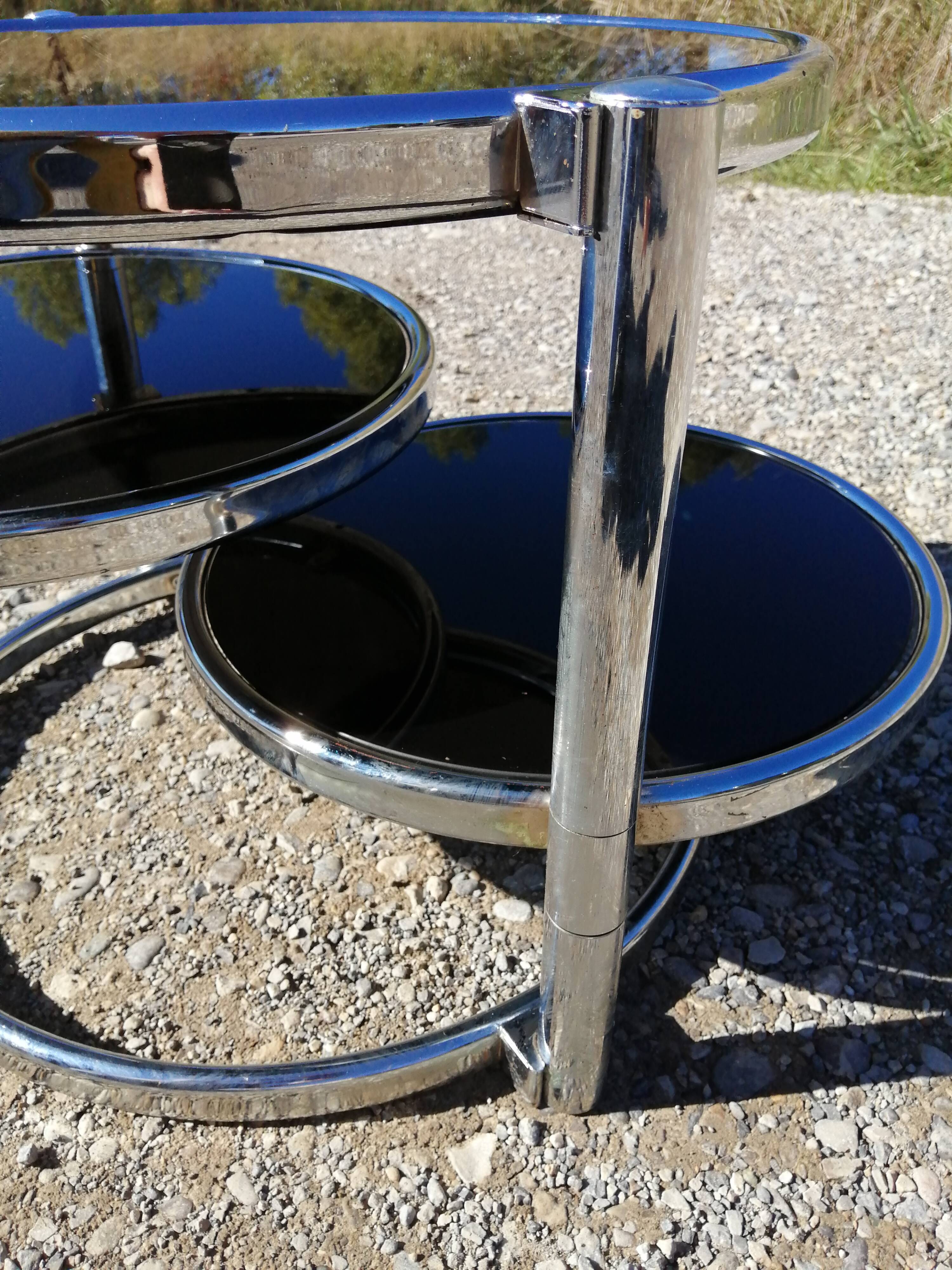 Vintage coffee table with 3 swivel trays - 80s