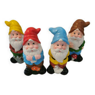 4 vintage ceramic garden gnome figurines