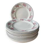Series of 12 flat plates 1900 Terre de Fer in Longwy earthenware