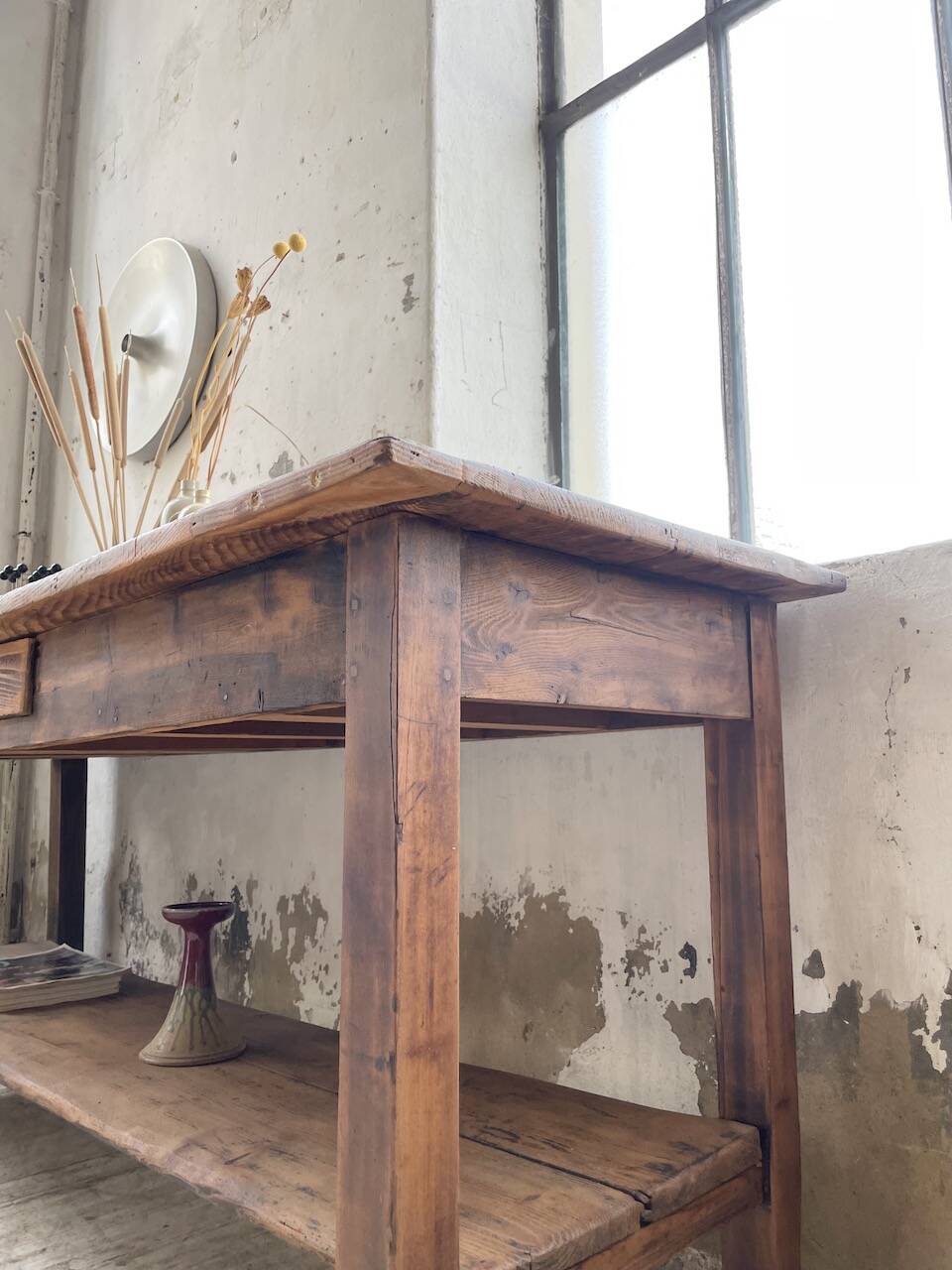 Drapery console table in pine