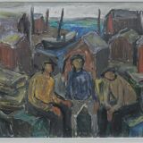 Einar Emland, Scandinavian modern painting, 1960s, Oil on Canvas, Framed