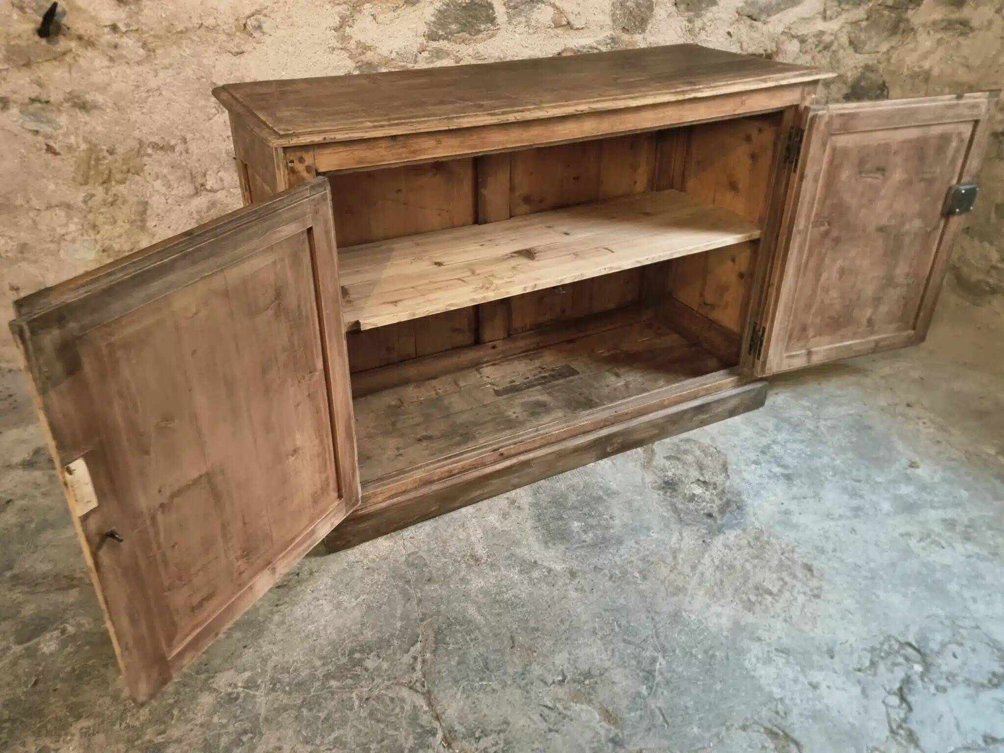 Antique French work cabinet in pine with two doors – rustic country style