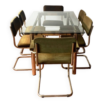 Table et 6 chaises en verre moderne italien du milieu du siècle des années 1960
