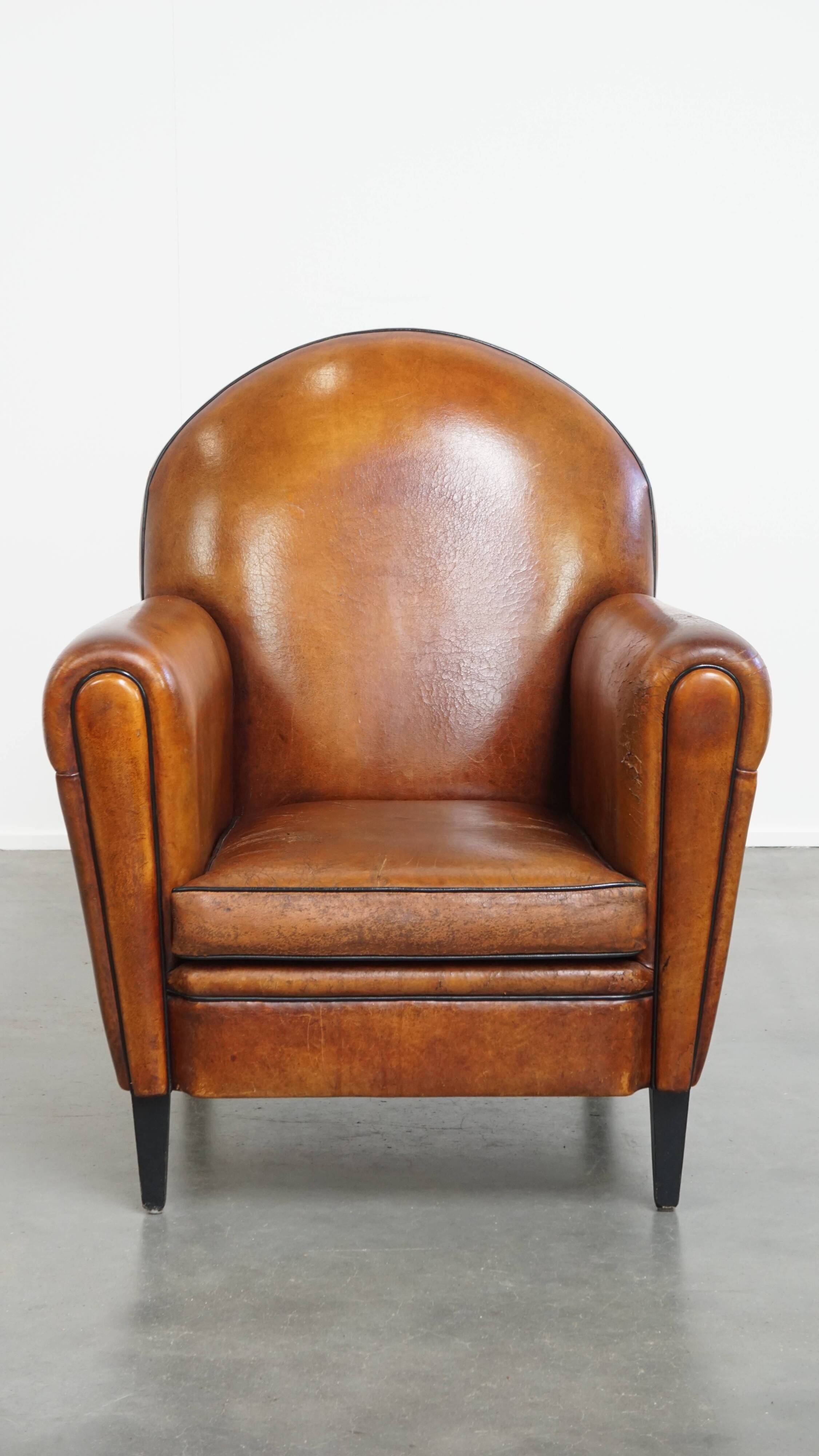 Vintage Sheepskin Leather Art Deco Style Design Armchair