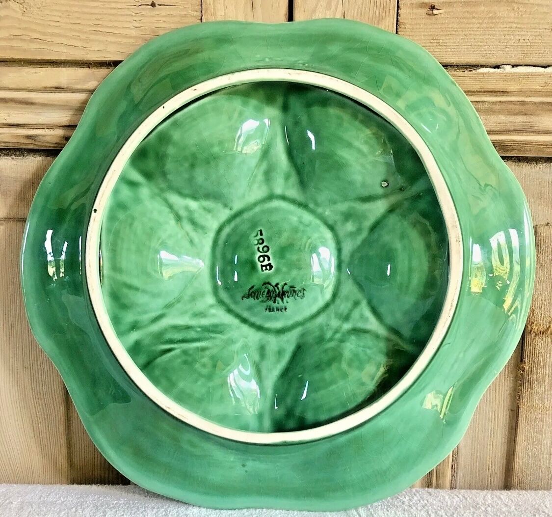7 old oyster plates Sarreguemines green slurry