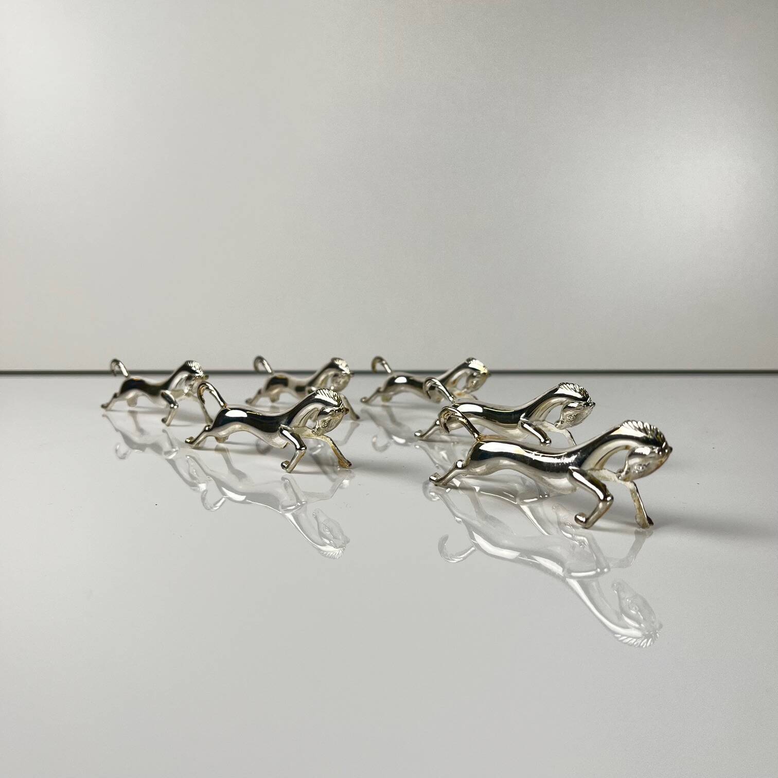 Set of 6 antique silver-plated horse-shaped knife holders
