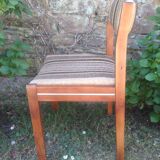 Vintage Scandinavian chairs in fabric and wooden footing.