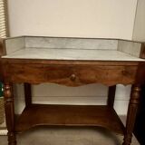 Meuble table de toilette ancien en acajou et marbre