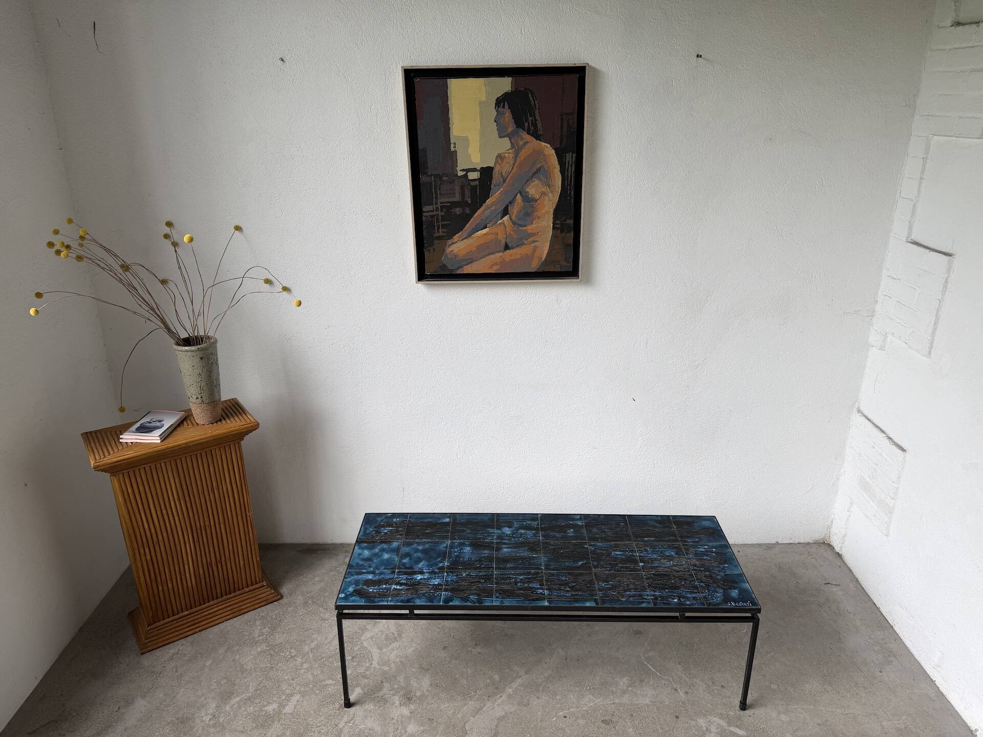 Metal and ceramic coffee table by J. Belarti, circa 1970