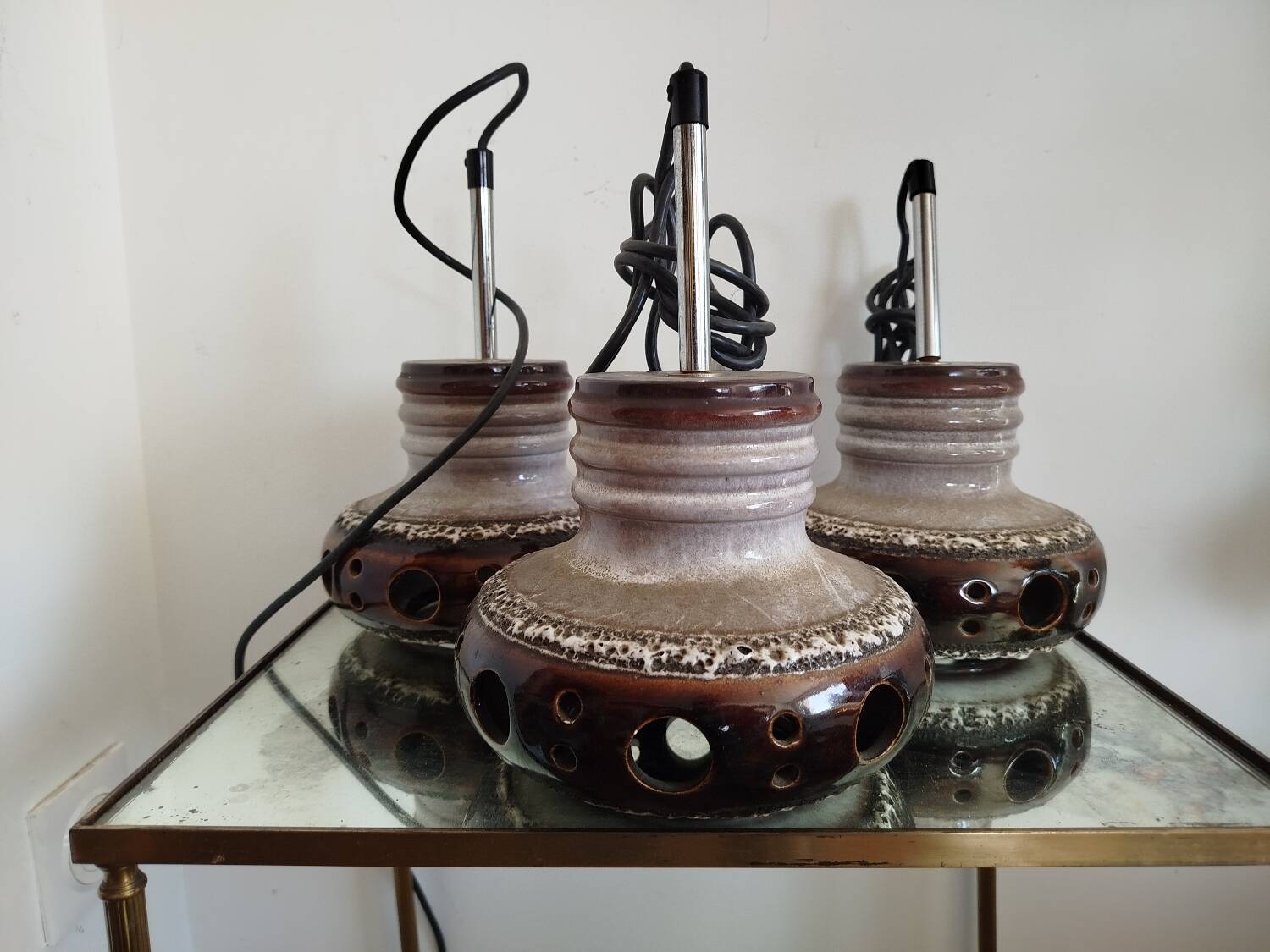 Trio of ceramic pendant lights, 1970s