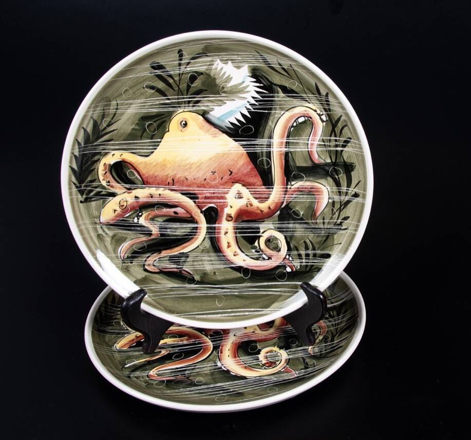 Fish and shellfish plates ceramic Italy vintage 1970 x8