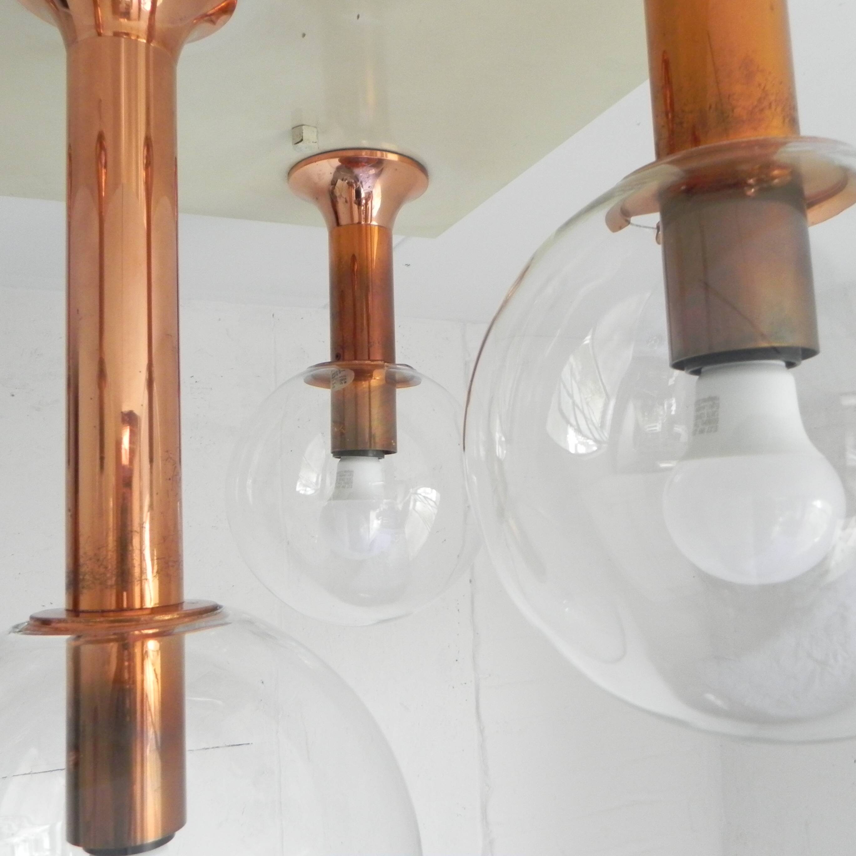 Rare ceiling lamp with 5 glass balls, Ott international, 1970s