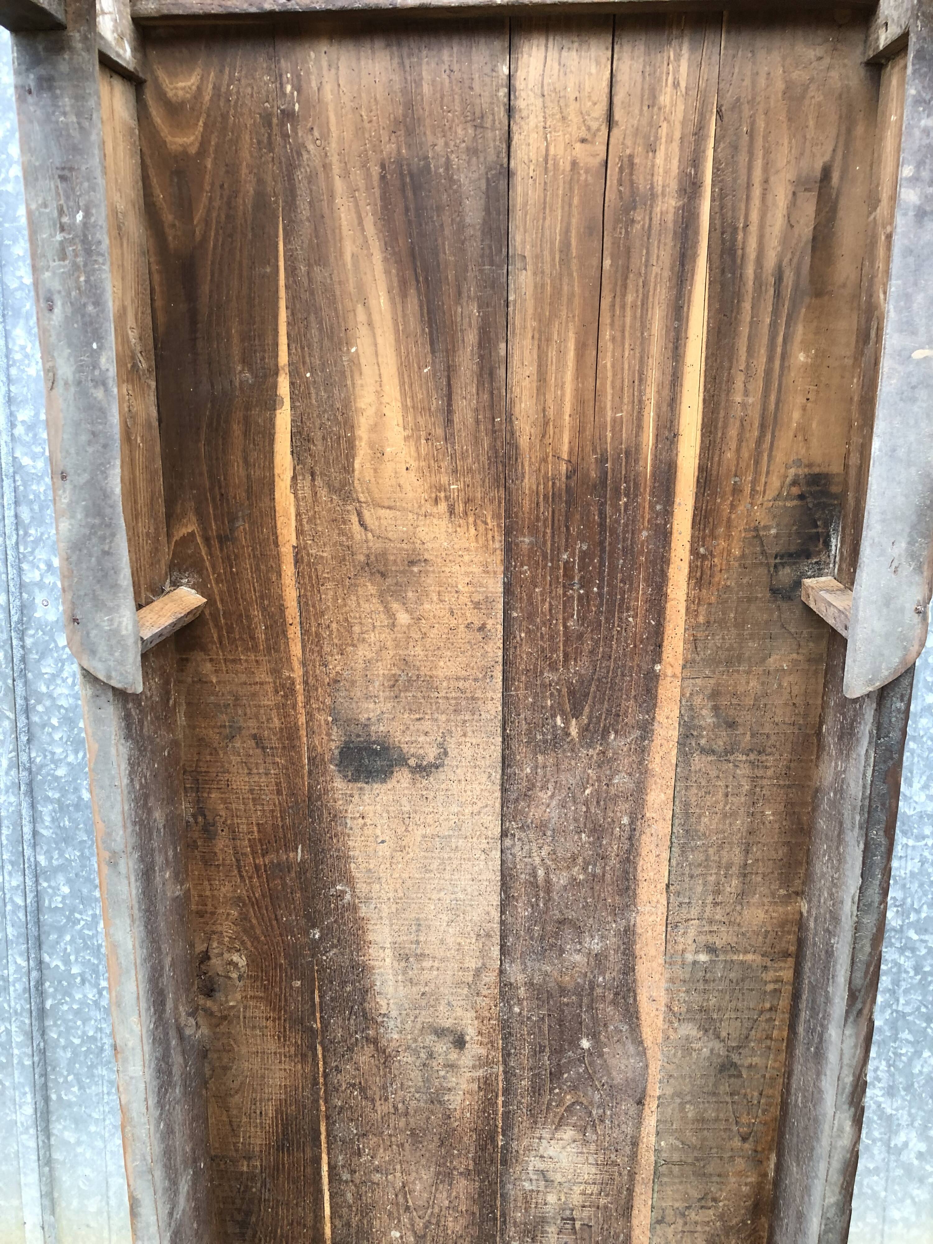 Antique farmhouse table in solid oak with tapered legs and 1 drawer at the end.