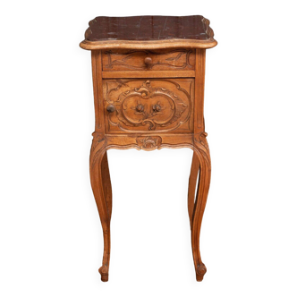 19th century walnut bedside table decorated with red Languedoc marble