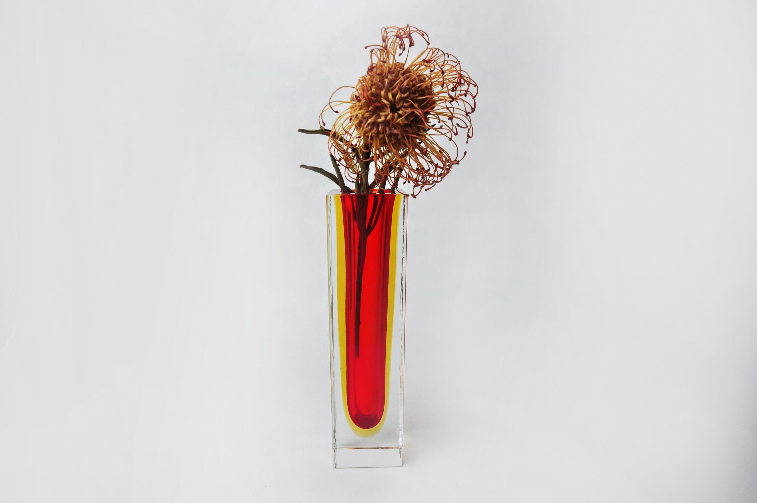 Red and yellow cubic Sommerso vase by Seguso, Murano, Italy, 1970