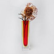 Red and yellow cubic Sommerso vase by Seguso, Murano, Italy, 1970