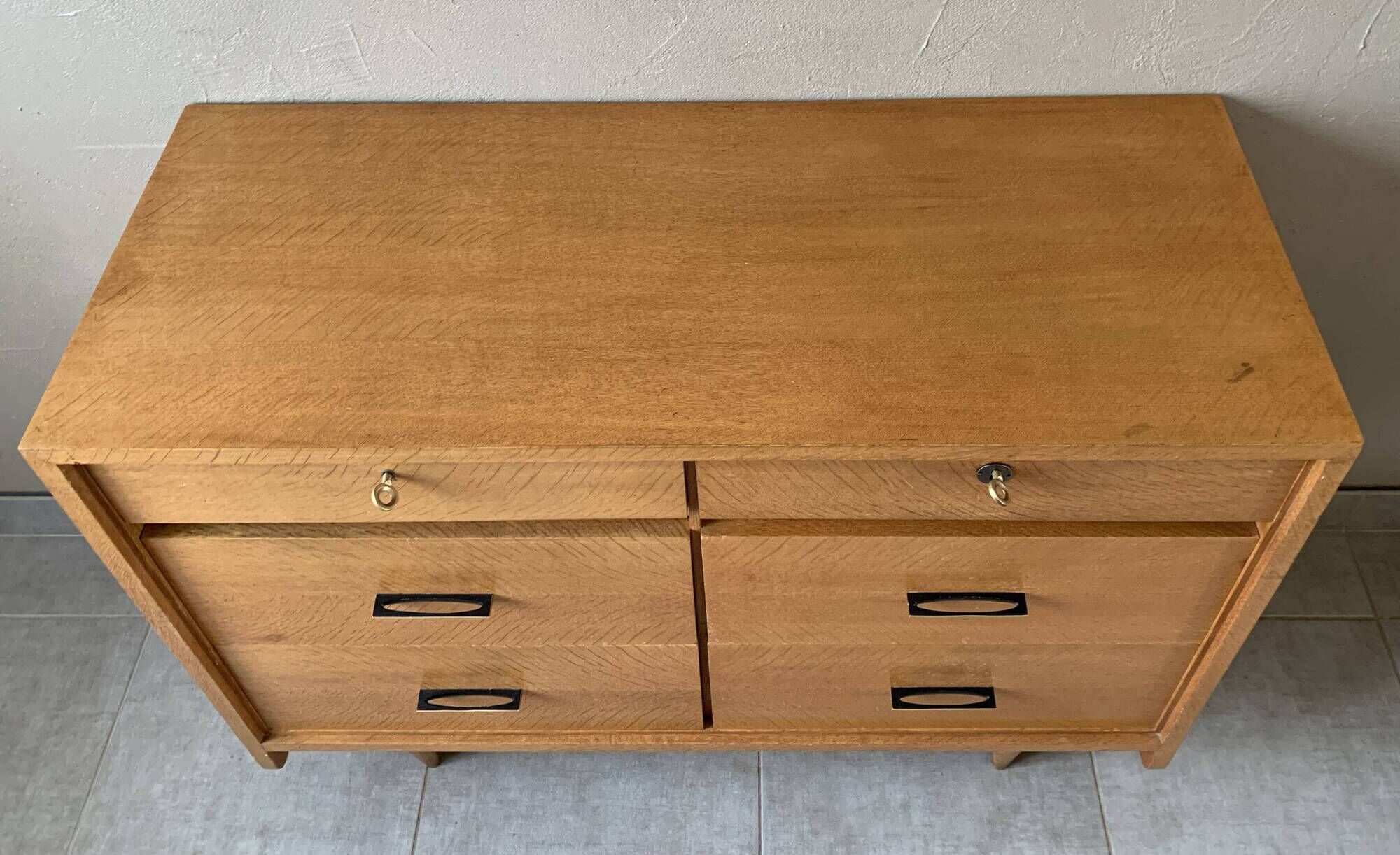 Large vintage 6-drawer chest of drawers from the 50s in oak.