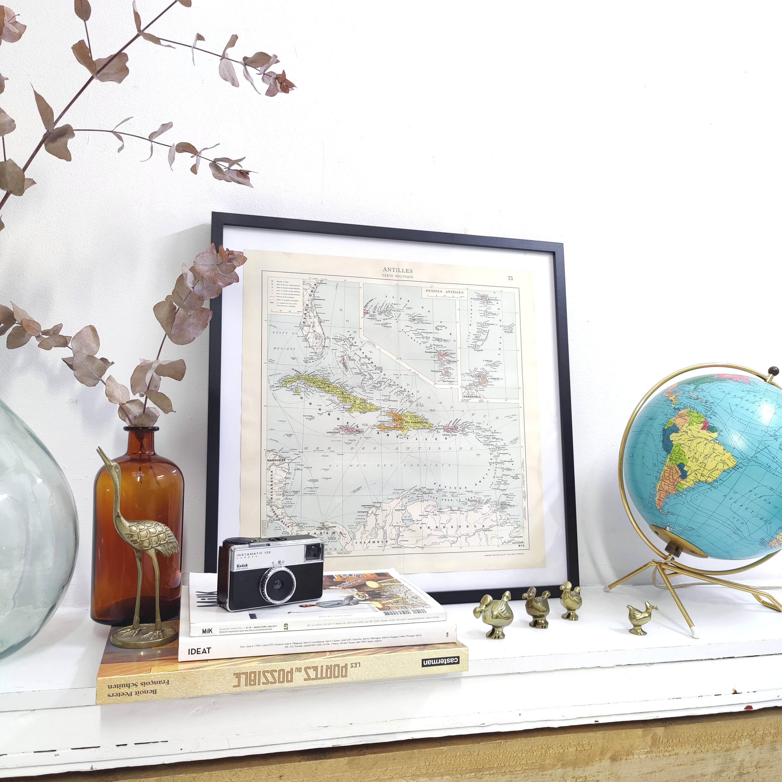 Map of the Antilles Caribbean Sea archipelago vintage from 1950