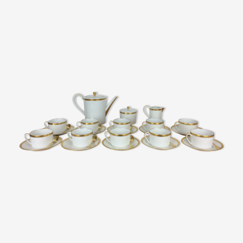 Porcelain tea set A. Vignaud Limoges and mocha spoons Christofle Alfénide