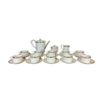 Porcelain tea set A. Vignaud Limoges and mocha spoons Christofle Alfénide