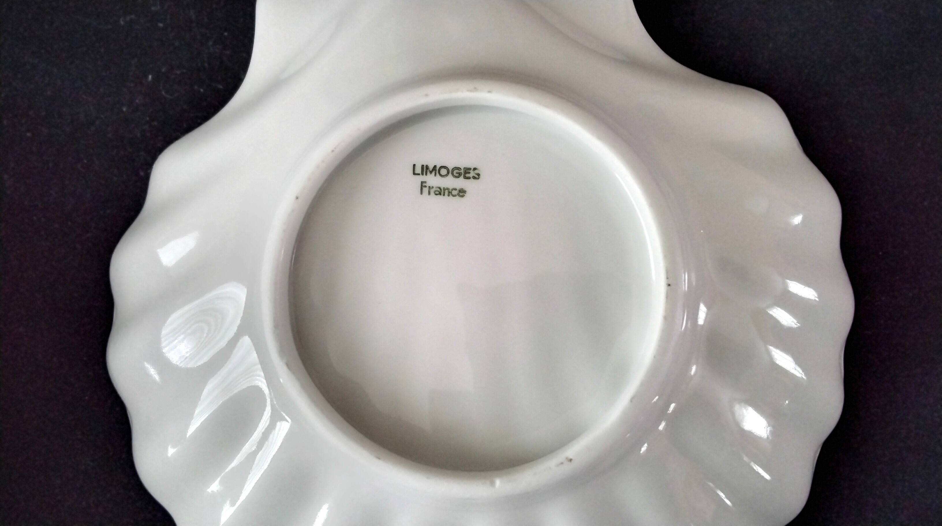 6 white Limoges porcelain shell-shaped dishes