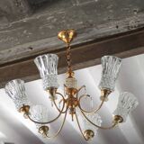 Vintage pendant light, brass pendant light with glass globe, 6-light chandelier