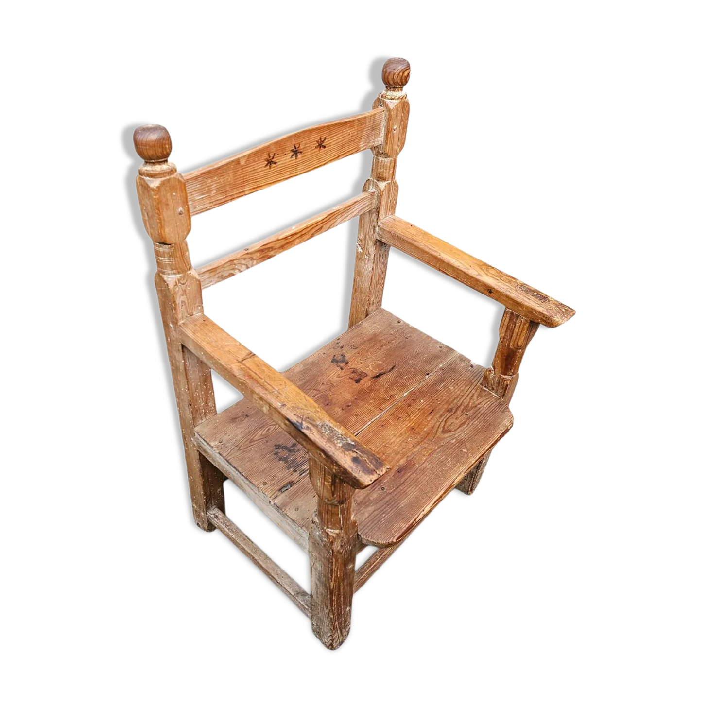 Old Spanish pine wood arm chair