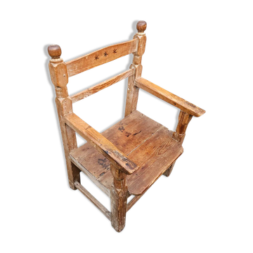 Old Spanish pine wood arm chair