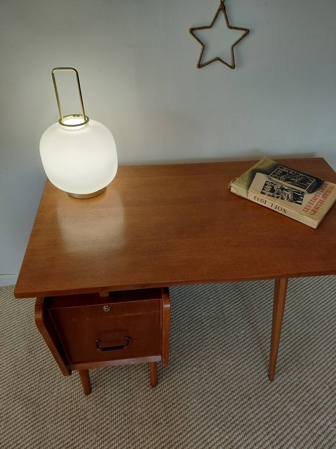 Vintage Scandinavian desk with a floating top and splayed legs - 1960.
