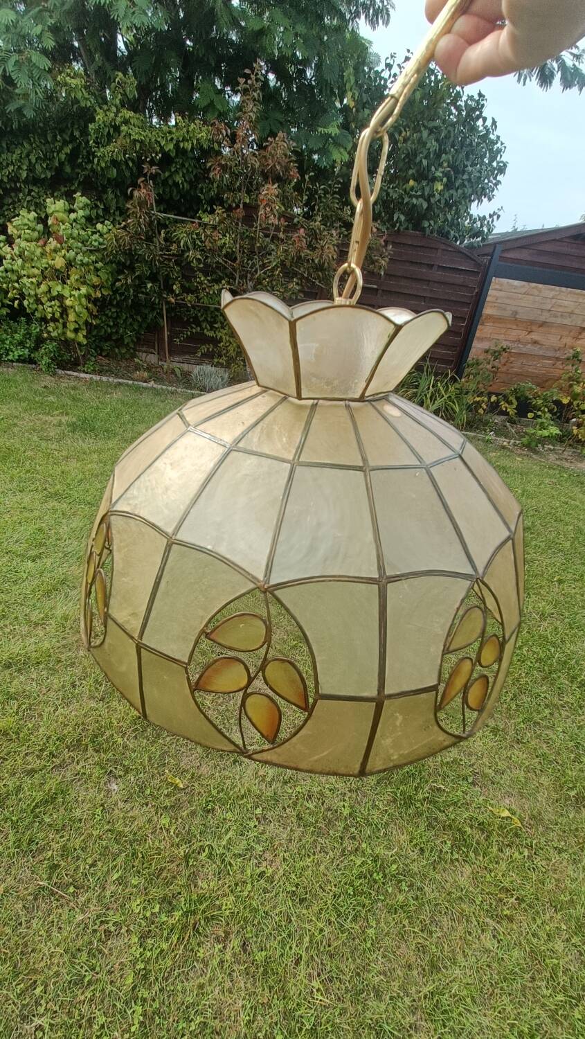Mother-of-pearl and brass pendant light
