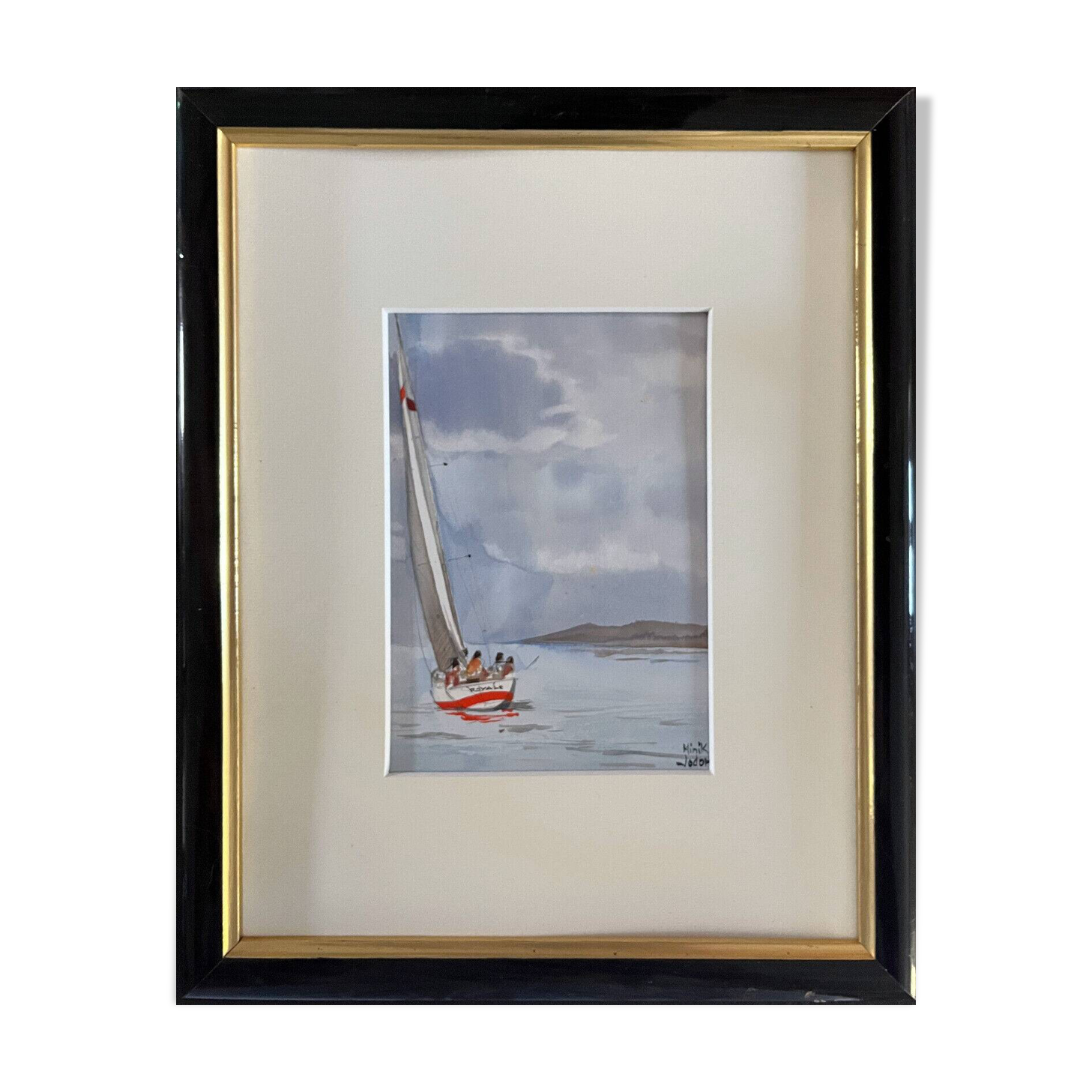 Original watercolor painting by Minik Jodor Marine "Royale" sailing Brittany