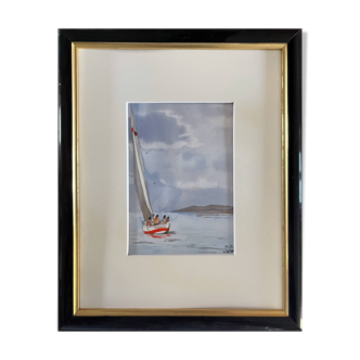 Original watercolor painting by Minik Jodor Marine "Royale" sailing Brittany