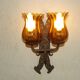 Double Hand Forged Wrought Iron Medieval Style Wall Light with Amber Glass Shade