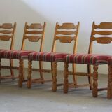 Vintage 1960s Danish farmhouse oak dining chairs in the style of Henning Kjærnulf