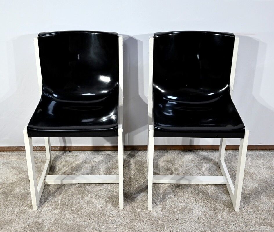 Pair of Lacquered Wooden chairs, signed P.Gautier -1960