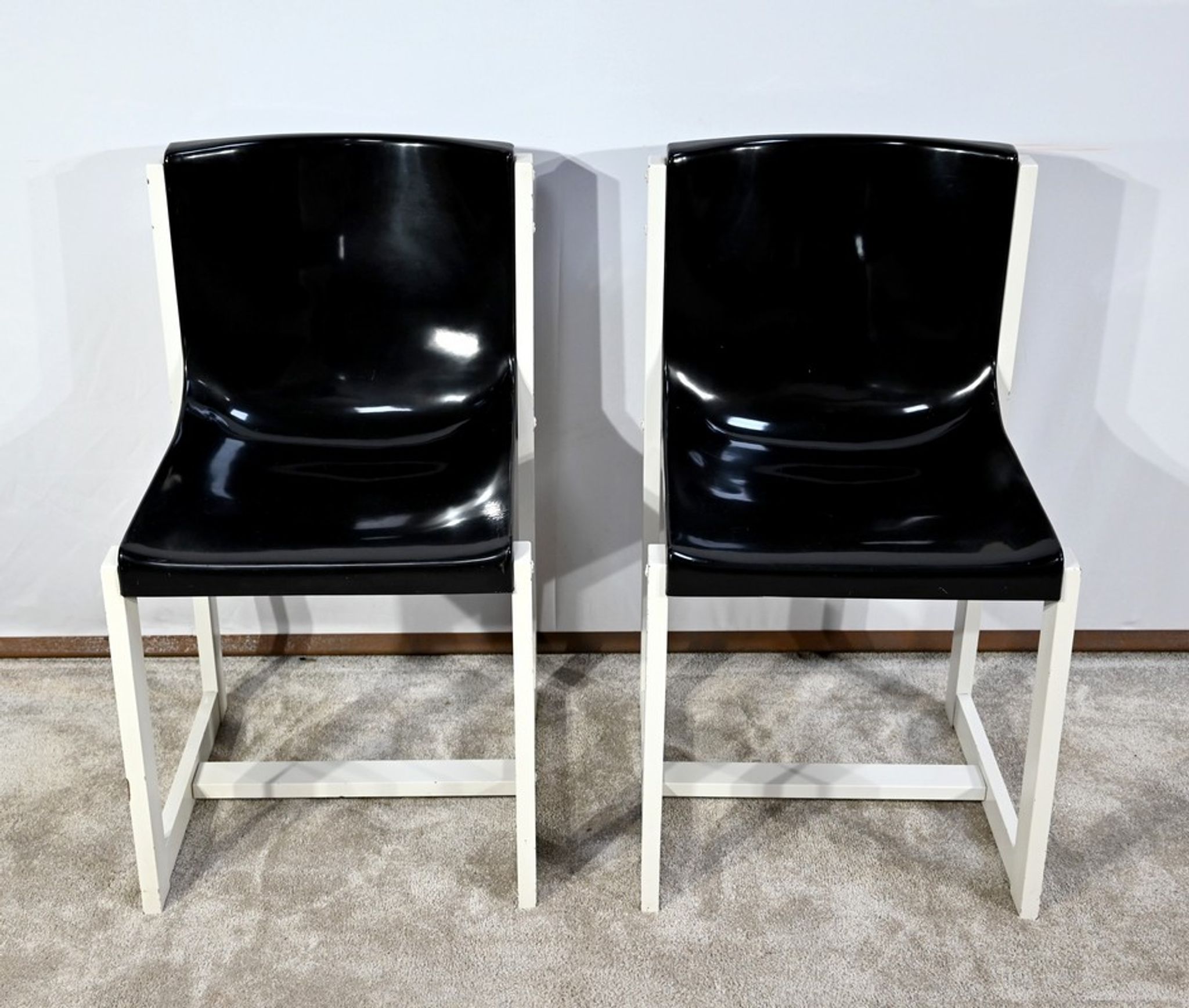 Pair of Lacquered Wooden chairs, signed P.Gautier -1960