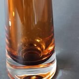 Two vintage Scandinavian double-layered amber blown glass candlesticks