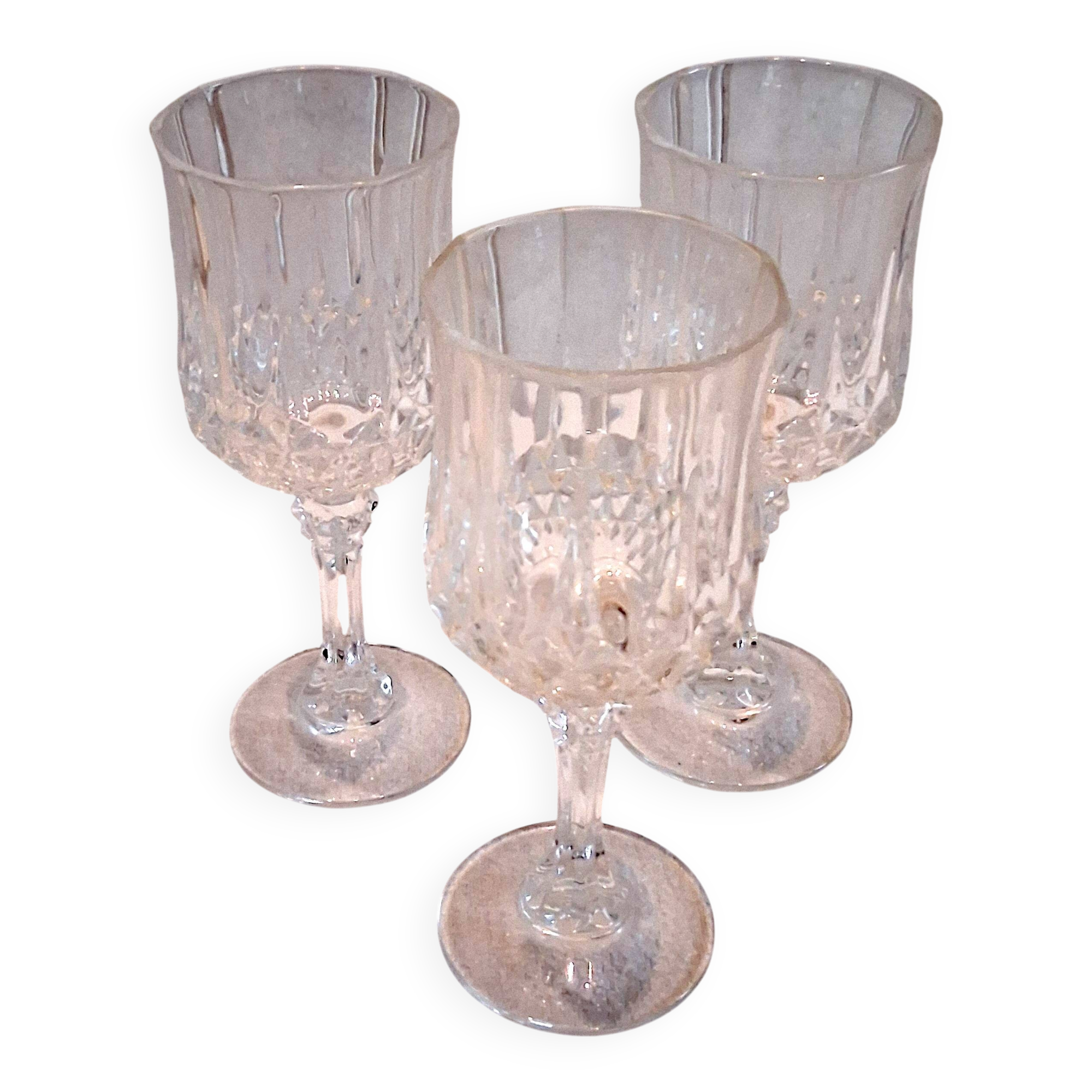 3 large crystal wine glasses in good condition