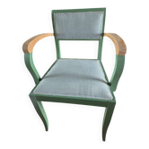 Vintage green bridge armchair with Vichy fabric