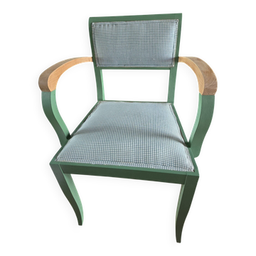 Vintage green bridge armchair with Vichy fabric