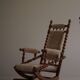 Pair of sculptural Danish modern rocking chairs in lambswool and oak, brutalist, 1950.