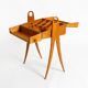 1950s ash wood sewing box, with a hinged top, multiple compartments