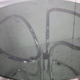 Table style Gastone Rinaldi, Italy, circa 1970. Chromed steel and smoked glass slab.