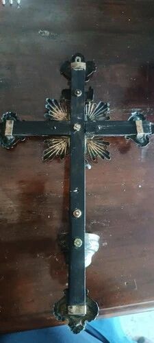 Ancient crucifix, silver-plated baptismal font from Naples, 19th century.