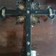 Ancient crucifix, silver-plated baptismal font from Naples, 19th century.