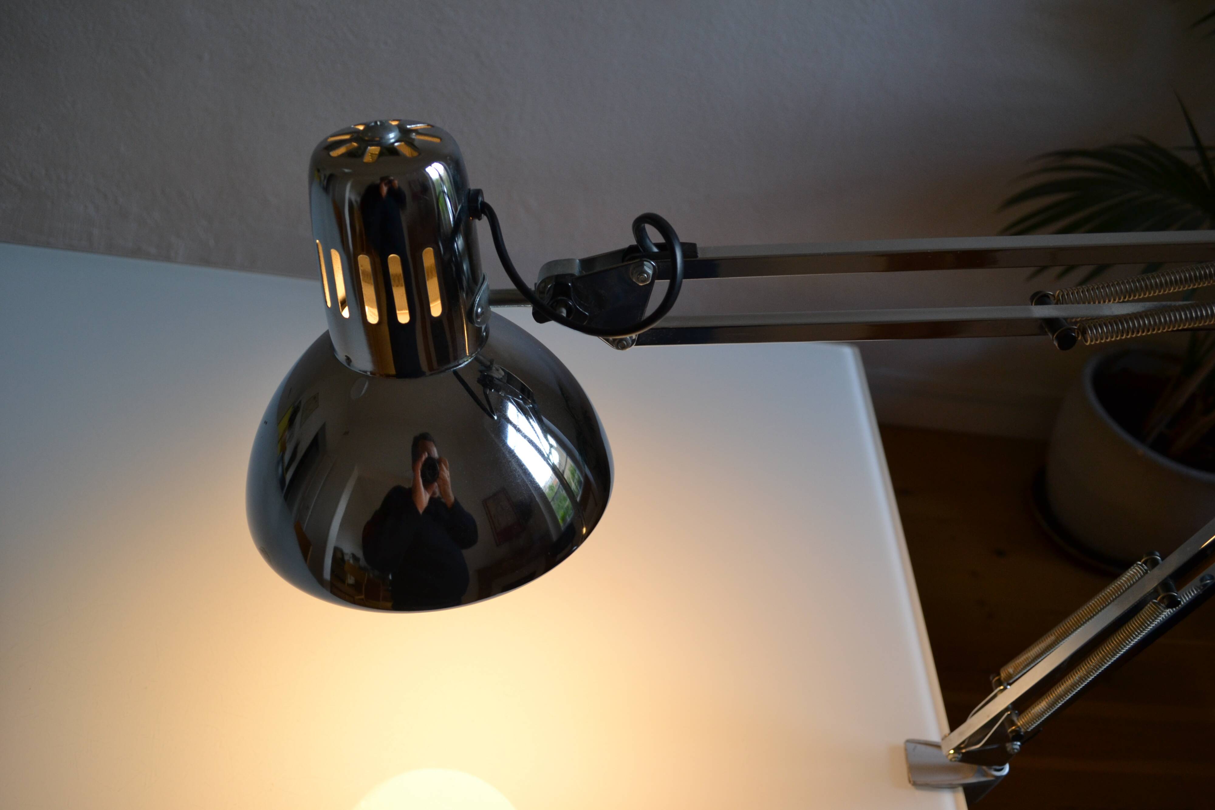 Articulated architect lamp with vintage clip, 90s, chrome metal