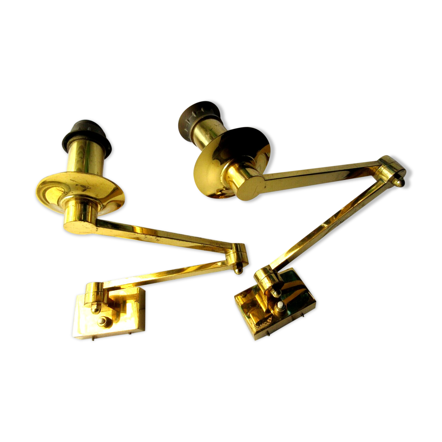 2 electrified wall lamps from 1970, gold chrome bronze, 2 articulated arms + switch